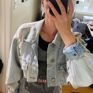 women's short sleeve cropped denim jacket